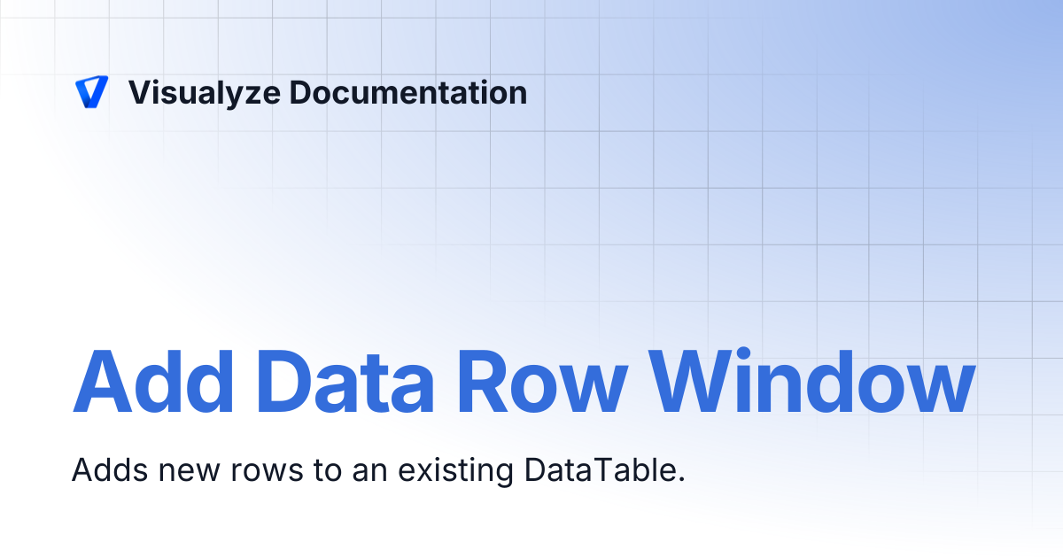 Add Data Row Window | Visualyze Documentation